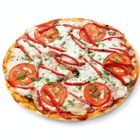 Delicious pizza with mushrooms and meat