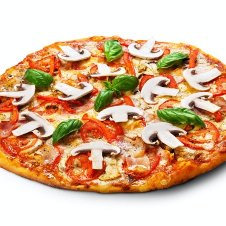 Pizza with mushrooms and bacon