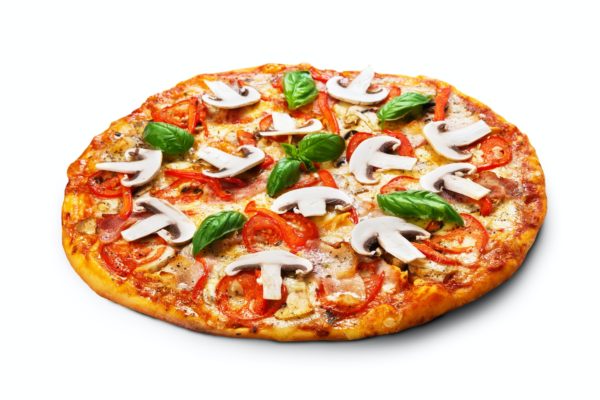 Pizza with mushrooms and bacon